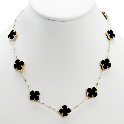 10K Yellow Gold Chain Black Flower 16mm