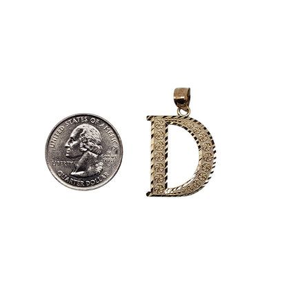 10K Yellow Gold D Letter Pendant Size 1