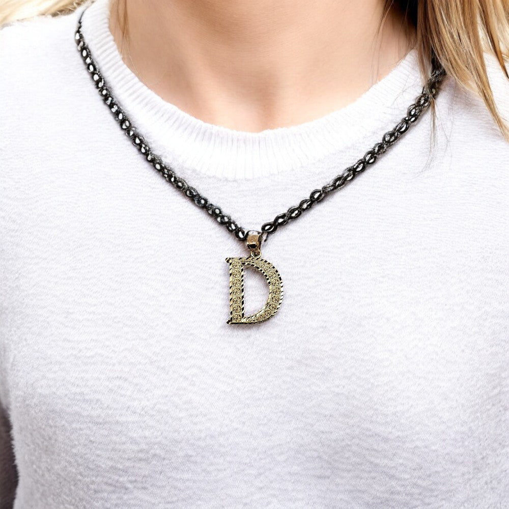 10K Yellow Gold D Letter Pendant Size 1