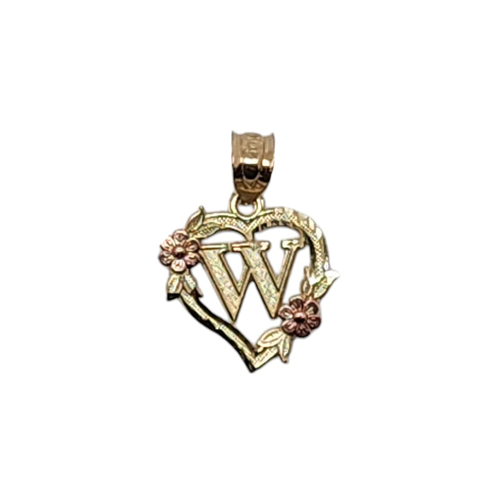 10K Yellow Gold Heart With Letter W Pendant