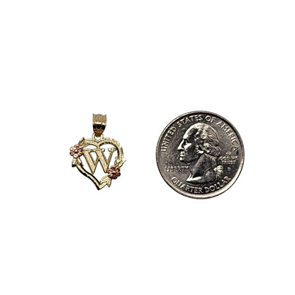 10K Yellow Gold Heart With Letter W Pendant