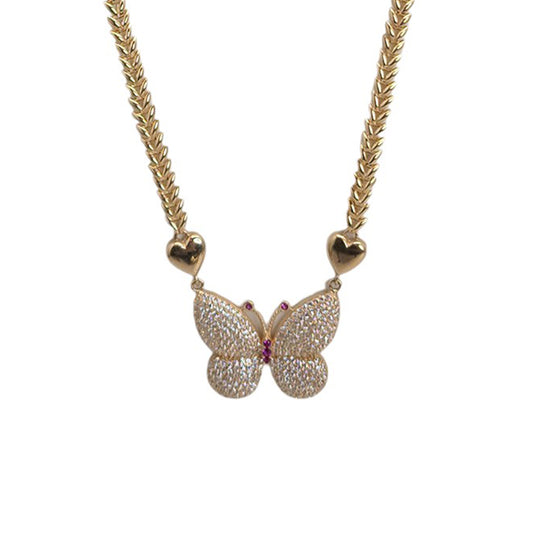 14K Yellow Gold Butterfly Choker Necklace 16'' x 4mm