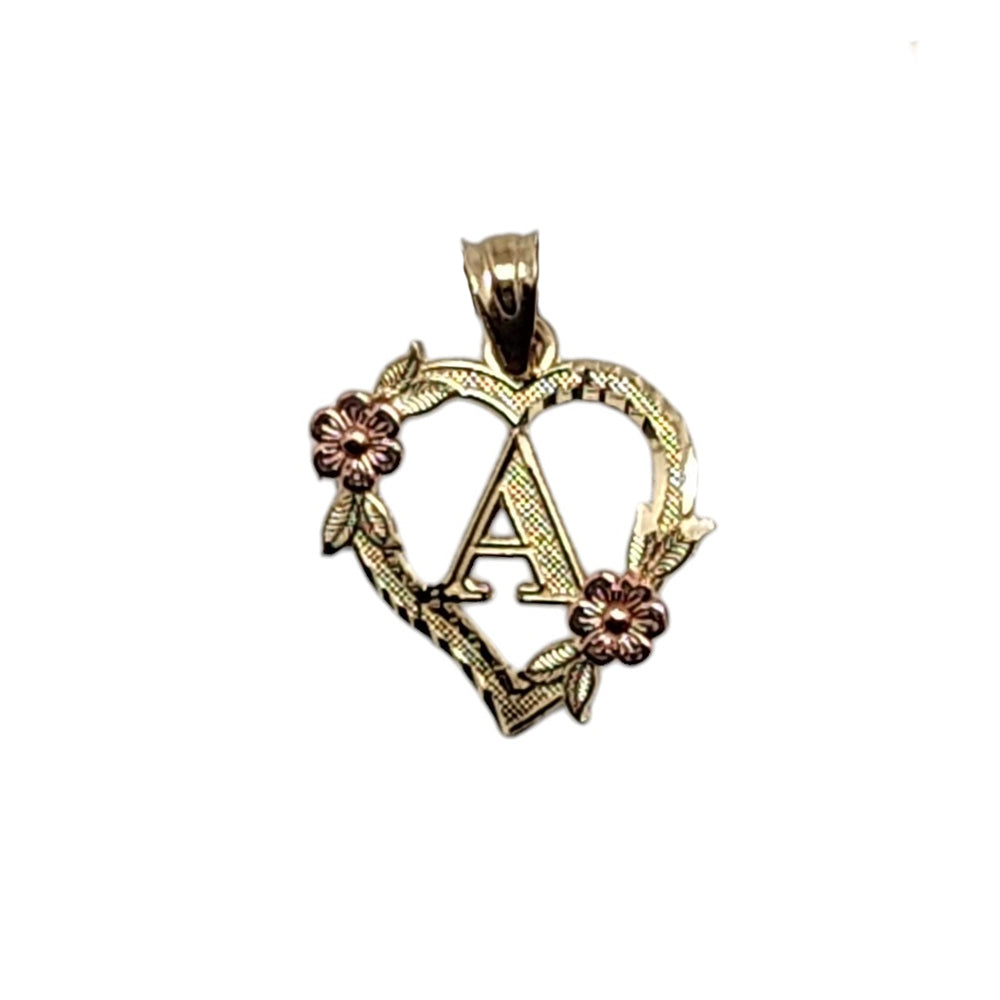 10K Yellow Gold Heart With Letter A Pendant