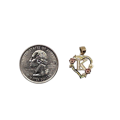 10K Yellow Gold Heart With Letter K Pendant