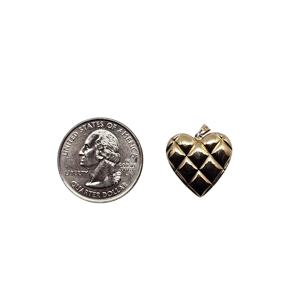 10K Yellow Gold Heart With Grid Pattern Pendant