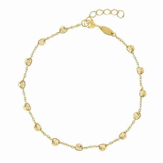 14K Yellow Gold Beaded Station Satellite Ankle Bracelet, Size 10