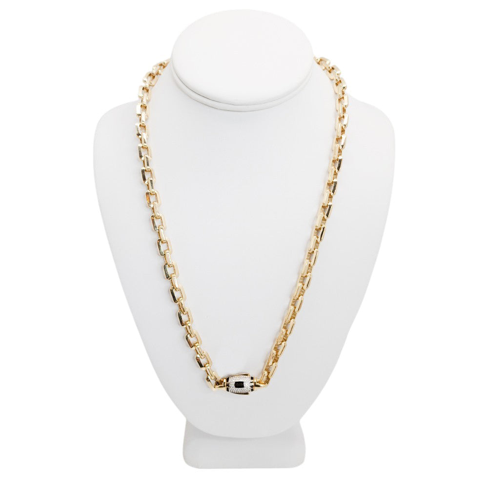 10K Yellow Gold Monaco Original CNVO Link Stone Lock Chain Necklace 22mm x 7.5mm