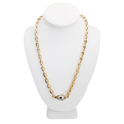 10K Yellow Gold Monaco Original CNVO Link Stone Lock Chain Necklace 22mm x 7.5mm