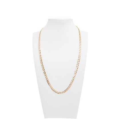 10K Yellow Gold Curb Flat Pave Chain Necklace 18'' x 4.5mm