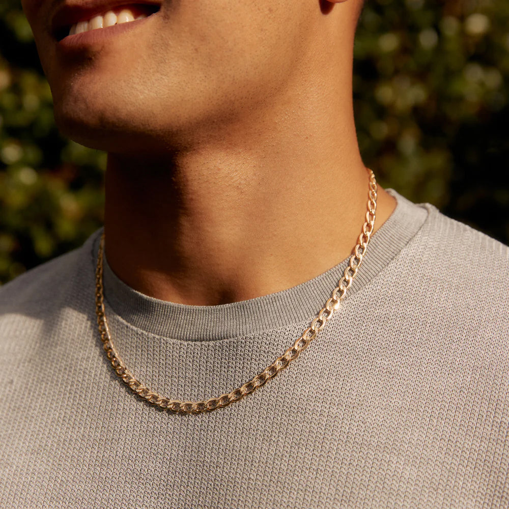 10K Yellow Gold Curb Flat Pave Chain Necklace 18'' x 4.5mm