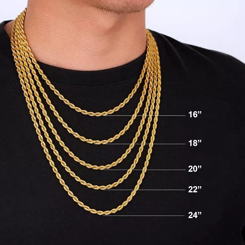 14K Yellow Gold Rope Hollow Super Light Chain 18'' x 2.5mm