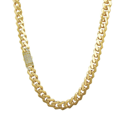14K Yellow Gold Cuban Link Generic With Stone Lock Monaco Style Chain 16''x7.5''