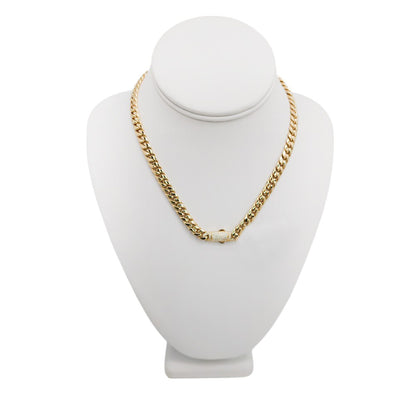 14K Yellow Gold Cuban Link Generic With Stone Lock Monaco Style Chain 16''x7.5''