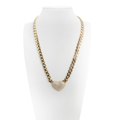14K Yellow Gold Monaco Generic Classic Link With Stone Lock and Heart Chain 16'' x 7.5mm