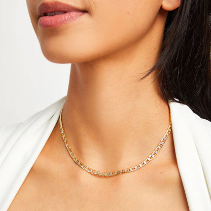 14K Yellow Gold Mariner Two Tone Chain 3'' x 3mm
