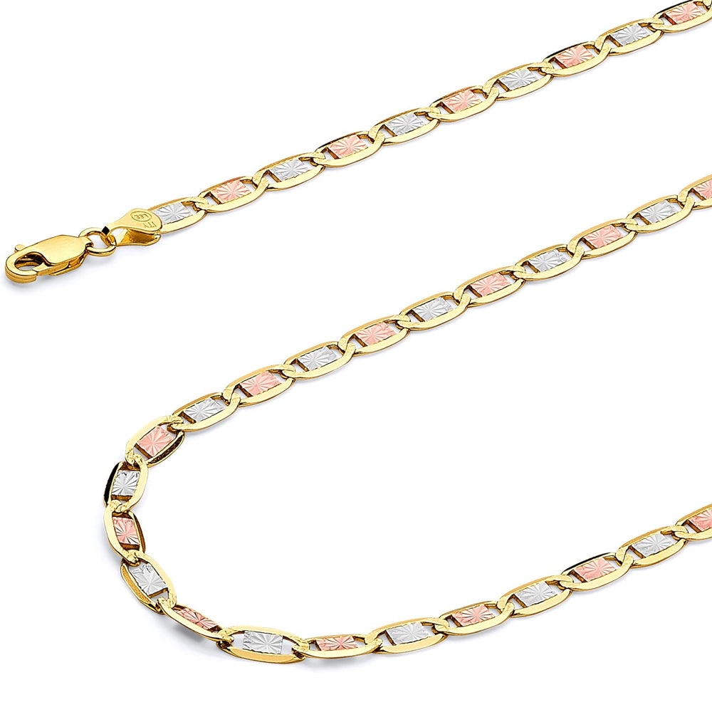 14K Yellow Gold Chain Necklace Valentino Tri Color 22'' x 3.6mm