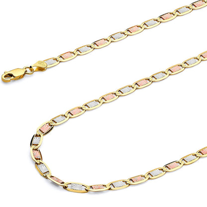 14K Yellow Gold Chain Necklace Valentino Tri Color 22'' x 3.6mm
