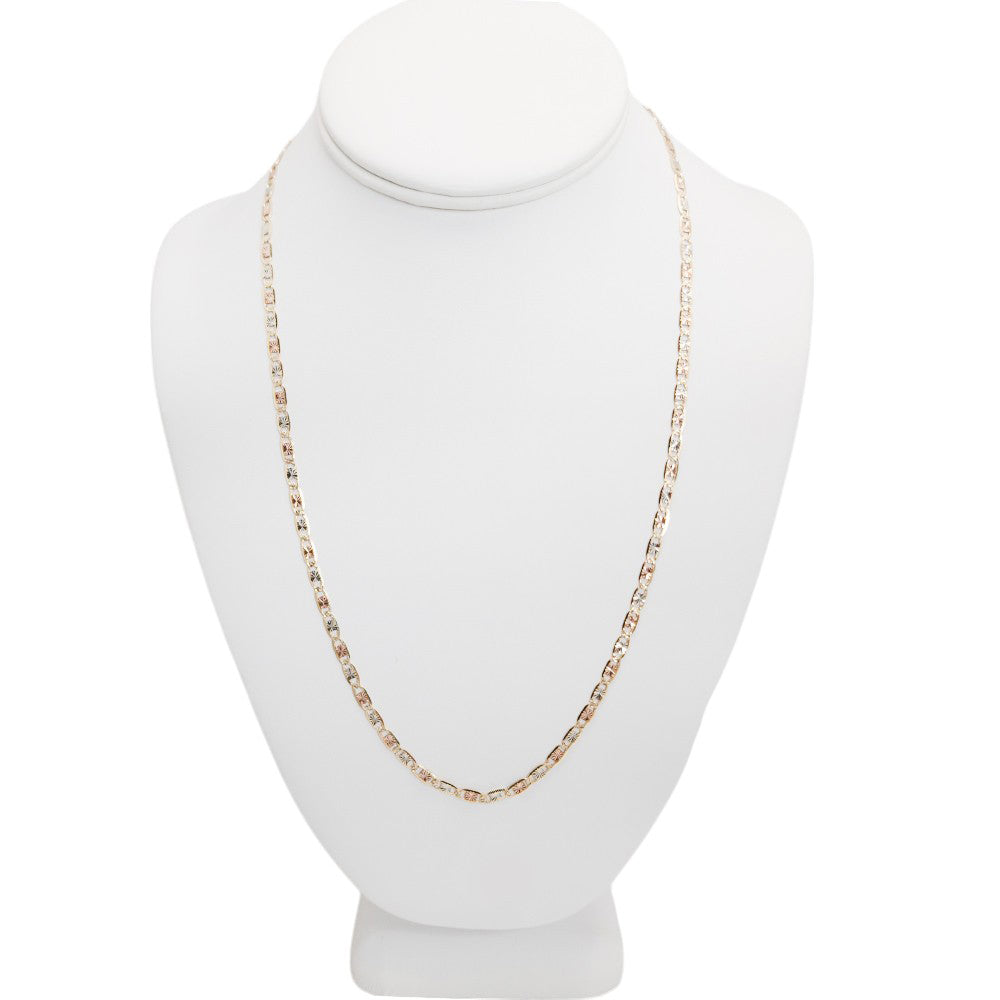 14K Yellow Gold Chain Necklace Valentino Tri Color 22'' x 3.6mm
