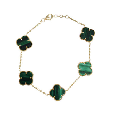 14K Yellow Gold Green Clover Bracelet 7.5'' x 1mm
