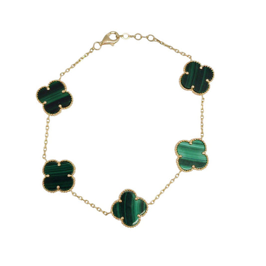 14K Yellow Gold Green Clover Bracelet 7.5'' x 1mm