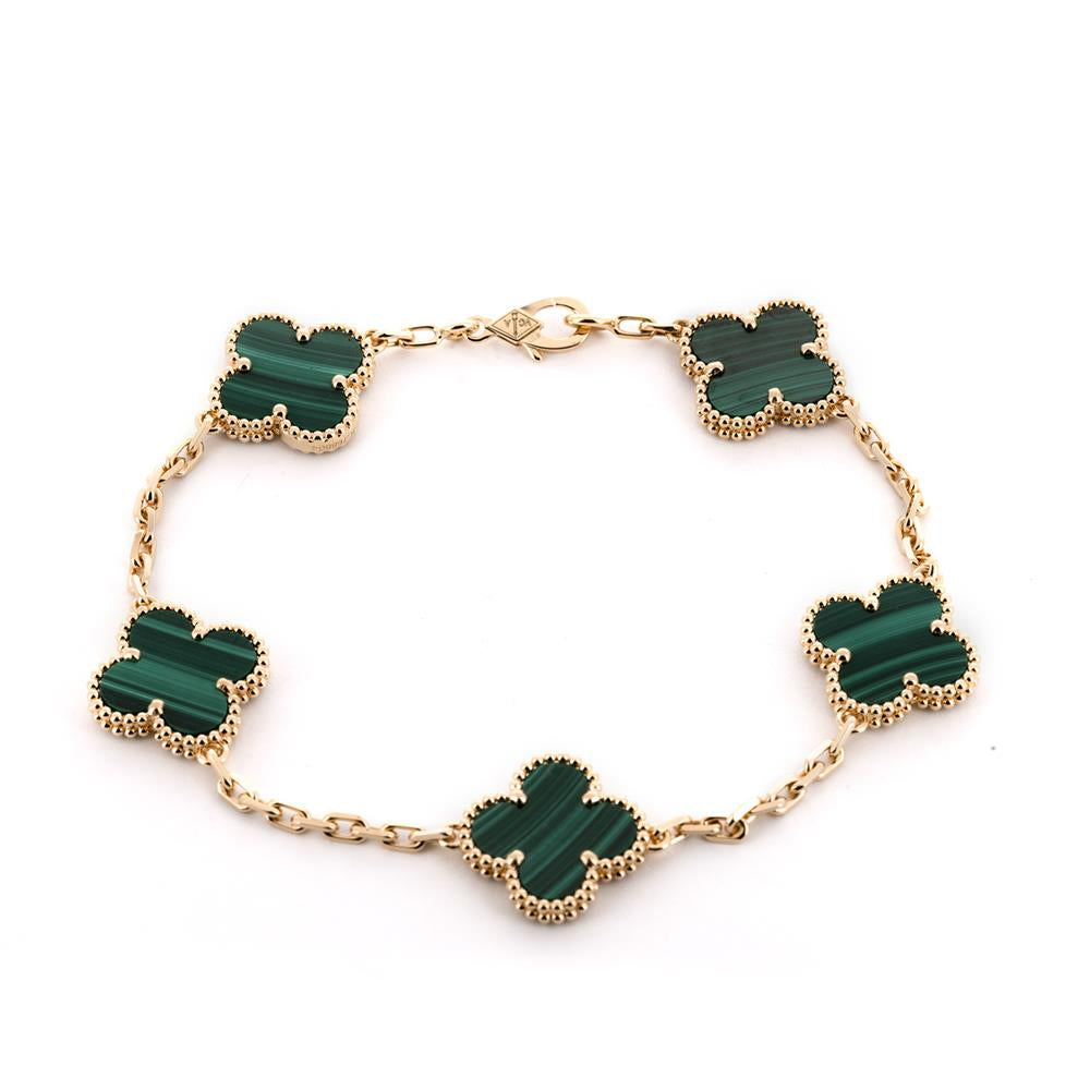 14K Yellow Gold Green Clover Bracelet 7.5'' x 1mm