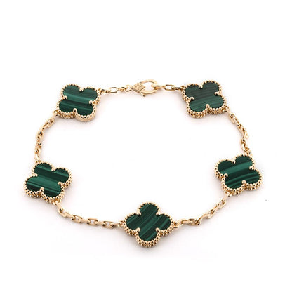 14K Yellow Gold Green Clover Bracelet 7.5'' x 1mm
