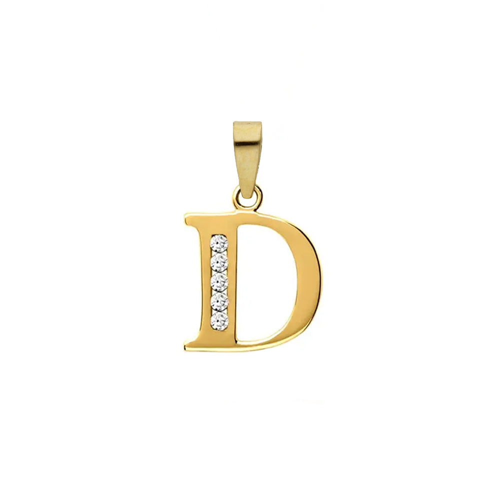 14K Yellow Gold Letter D Stone Pendant Necklace