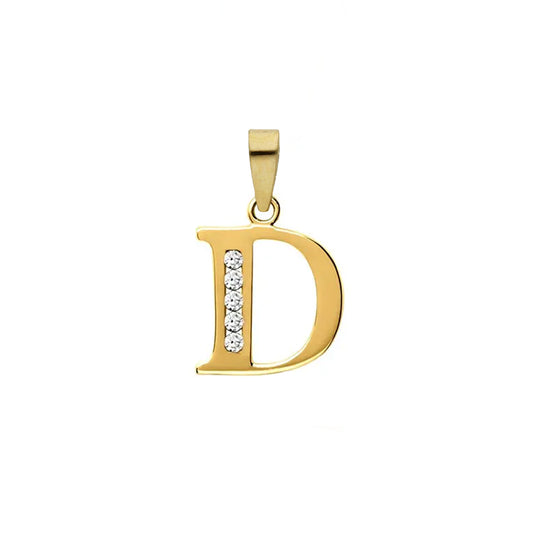14K Yellow Gold Letter D Stone Pendant Necklace