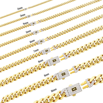 10K Yellow Gold Monaco Classic Link With Stone Lock Chain Necklace 16'' x 6.5mm