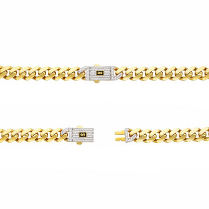 10K Yellow Gold Monaco Classic Link With Stone Lock Chain Necklace 16'' x 6.5mm