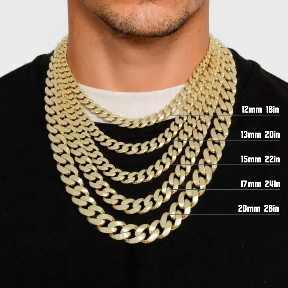 10K Yellow Gold Monaco Classic Link With Stone Lock Chain Necklace 16'' x 6.5mm