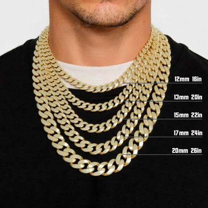 10K Yellow Gold Monaco Classic Link With Stone Lock Chain Necklace 16'' x 6.5mm
