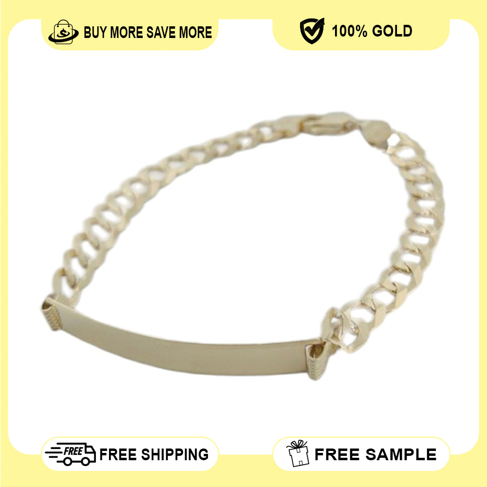 14K Gold Solid Curved Name ID Bracelet 8.5x7mm 11.4g
