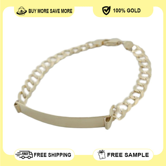 14K Gold Solid Curved Name ID Bracelet 8.5x7mm 11.4g