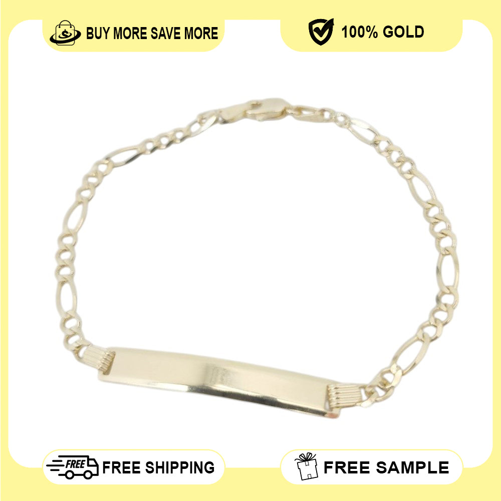 14K Gold Solid Figaro Name ID Bracelet 7.5x3.6mm 4.4g