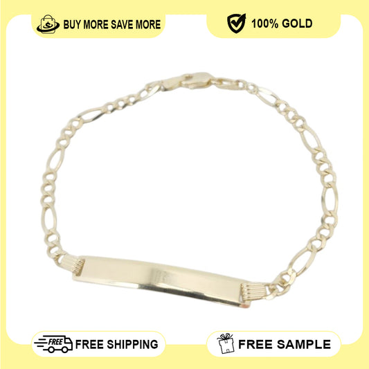 14K Gold Solid Figaro Name ID Bracelet 7.5x3.6mm 4.4g