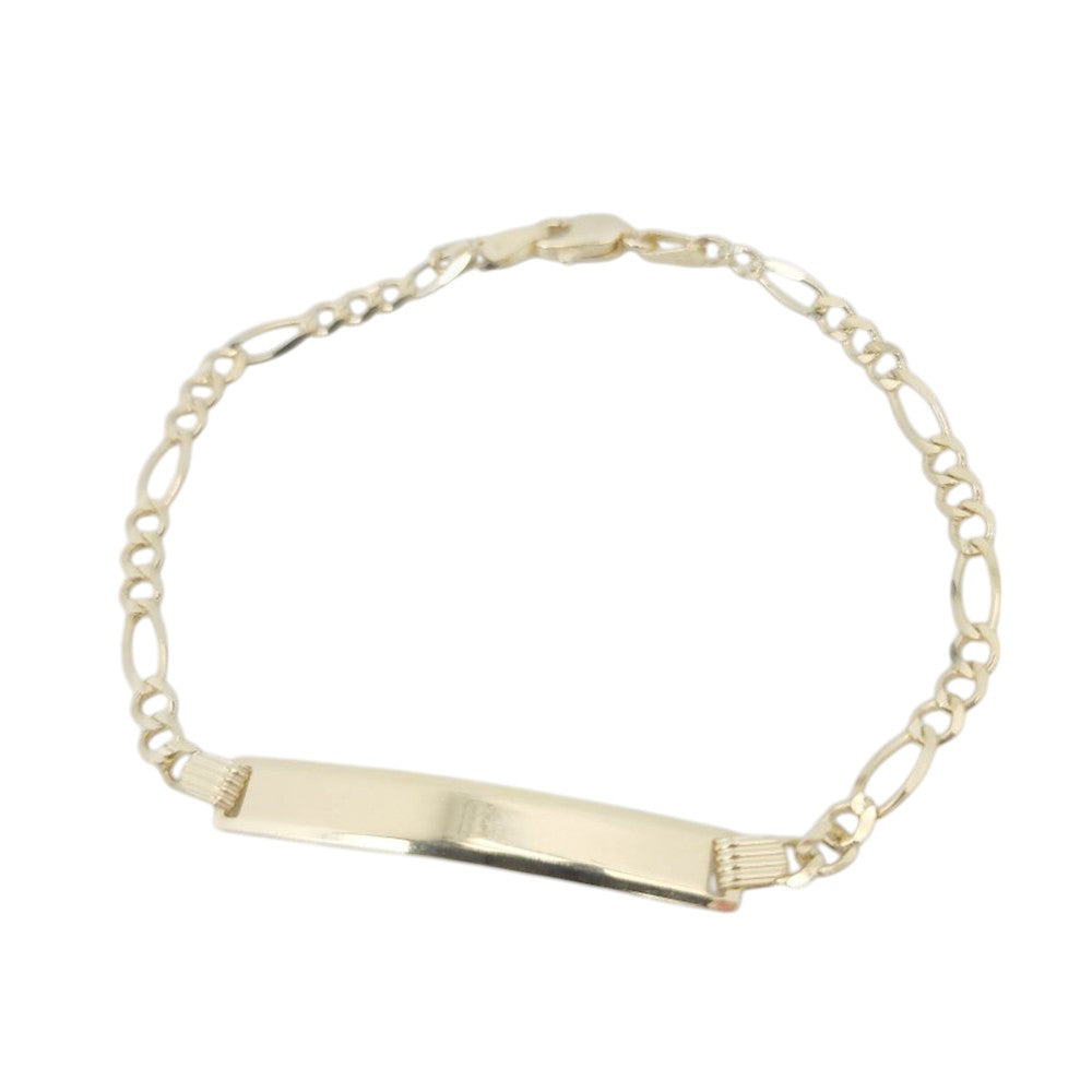 14K Gold Solid Figaro Name ID Bracelet 7.5x3.6mm 4.4g
