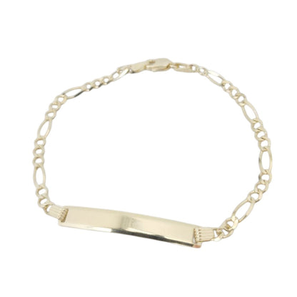 14K Gold Solid Figaro Name ID Bracelet 7.5x3.6mm 4.4g