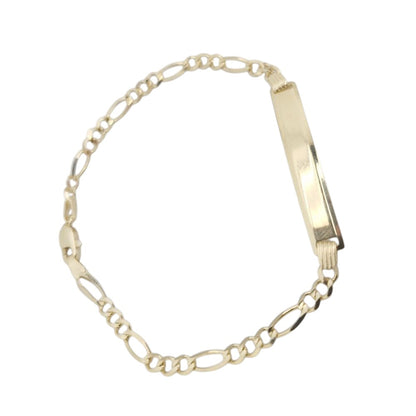 14K Gold Solid Figaro Name ID Bracelet 7.5x3.6mm 4.4g