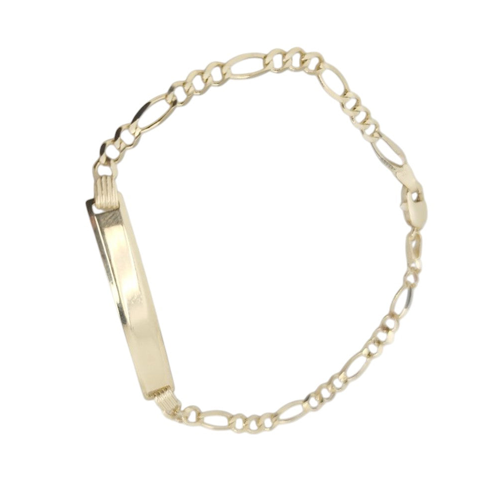 14K Gold Solid Figaro Name ID Bracelet 7.5x3.6mm 4.4g