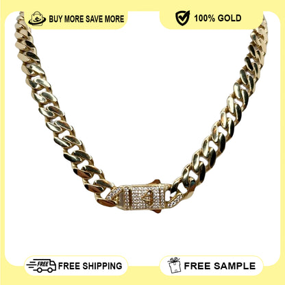 14K Yellow Gold Monaco Generic Classic Link With Stone Lock Chain 20'' x 11mm