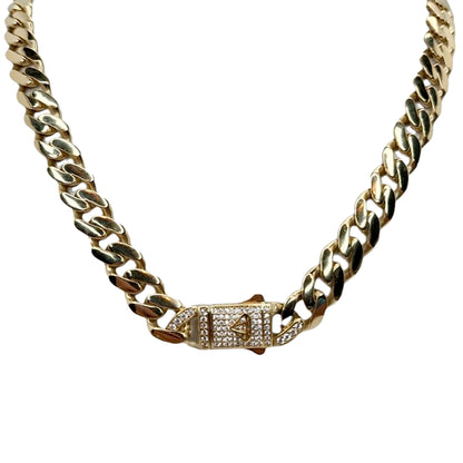 14K Yellow Gold Monaco Generic Classic Link With Stone Lock Chain 20'' x 11mm