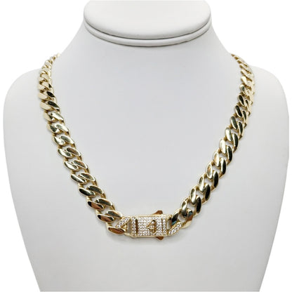 14K Yellow Gold Monaco Generic Classic Link With Stone Lock Chain 20'' x 11mm
