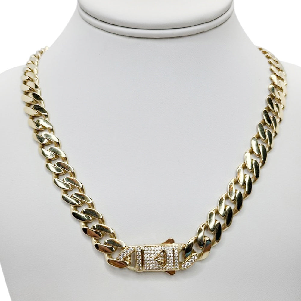 14K Yellow Gold Monaco Generic Classic Link With Stone Lock Chain 20'' x 11mm