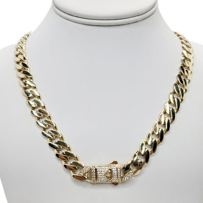 14K Yellow Gold Monaco Generic Classic Link With Stone Lock Chain 20'' x 11mm