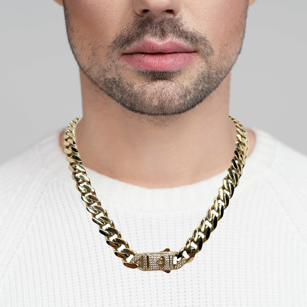 14K Yellow Gold Monaco Generic Classic Link With Stone Lock Chain 20'' x 11mm