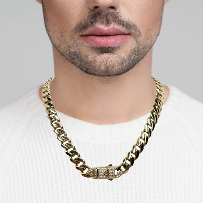 14K Yellow Gold Monaco Generic Classic Link With Stone Lock Chain 20'' x 11mm