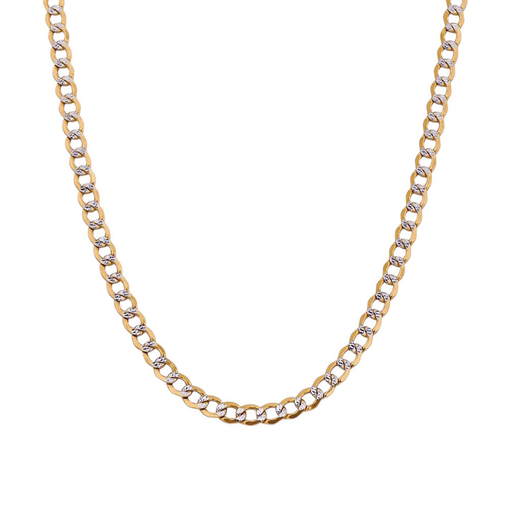 14K Yellow Gold Curb Hollow Flat Pave Chain 18'' x 3.5mm