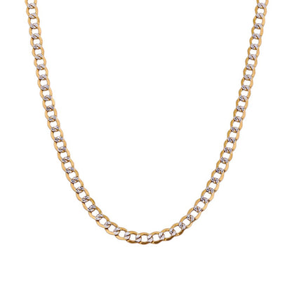 14K Yellow Gold Curb Hollow Flat Pave Chain 18'' x 3.5mm