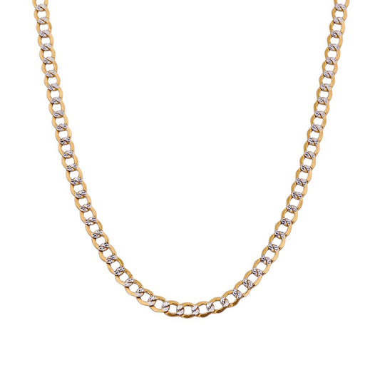 14K Yellow Gold Curb Hollow Flat Pave Chain 18'' x 3.5mm
